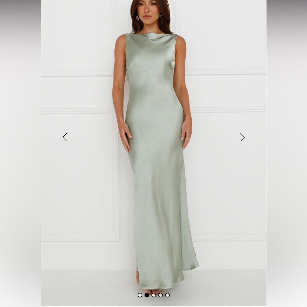 Hello Molly Sage Green Satin Maxi Gown